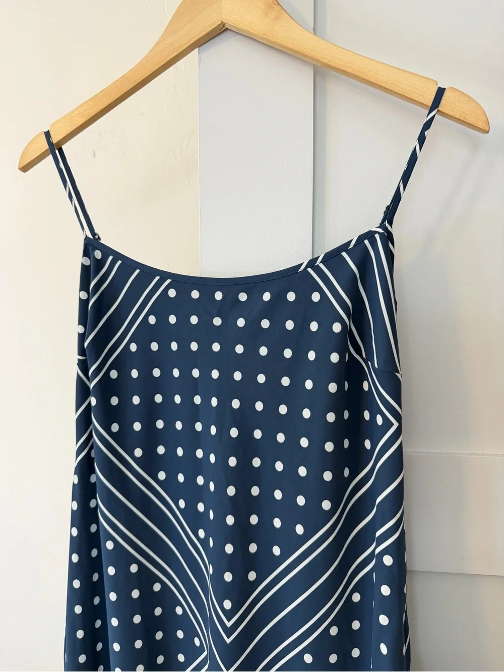 Abercrombie & Fitch Navy and White Polkadot and Stripe Slip Maxi Dress NWT